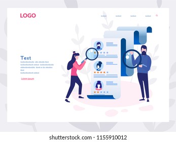 Concept Human Resources, Recruitment for web page, banner, presentation, social media, documents, cards, posters. Vector illustration filling out resumes, hiring employees, people fill out the form