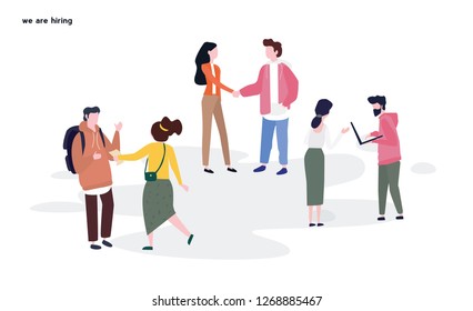 Concept Human Resources, Recruitment for web page, banner, presentation, social media, documents, cards, posters. Vector illustration filling out resumes, hiring employees, people fill out the form