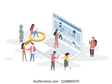 Concept Human Resources, Recruitment for web page, banner, presentation, social media, documents, cards, posters. Vector illustration filling out resumes, hiring employees, people fill out the form