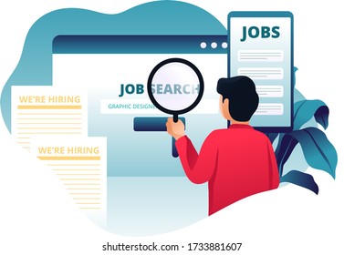Concept Human Resources, Recruitment for web page, banner, presentation, social media, documents, cards, posters. Vector illustration job searching filling out resumes, hiring employees.  