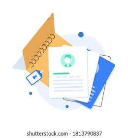 Concept Human Resources, Recruitment for web page, banner, presentation, social media, documents, cards, posters. Vector illustration filling out resumes, hiring employees, people fill out the form