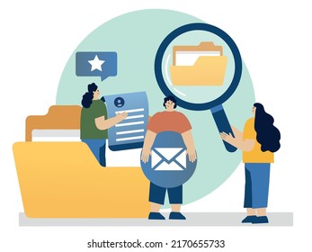 Concept Human Resources, Recruitment for web page, banner, presentation, social media, documents, cards, posters. Vector illustration filling out resumes, hiring employees, people fill out the form.