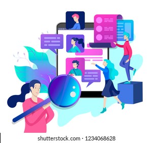 Concept Human Resources and selection candidates, banner, presentation, social media, documents. Recruitment for web page. Vector illustration filling out resumes, hiring employees