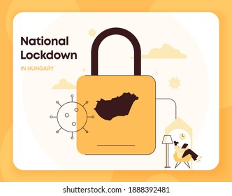 Concept of Hungary National Lockdown. Hungary border closure from Coronavirus or Covid-19. Stay at home, Quarantine, Isolation, Prevent Spread alert.