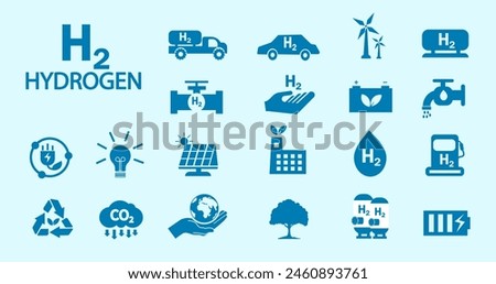 The concept of hydrogen or hydrogen H2 as fuel energy leads to renewable energy in the world. with blue icon