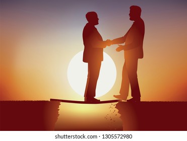 Concept of hypocrisy with the meeting between two businessmen, one credulous, faces his competitor who will make him fall into a precipice without any qualms.