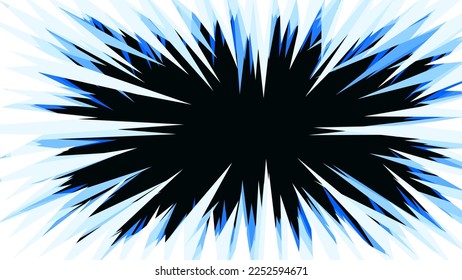 The concept of an ice hole on a black background. Stock vector illustration with blue sharp strokes around the edge. Winter frosty frame with icicles.