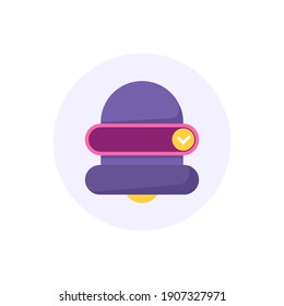 ein Concept-Icon erlaubt Benachrichtigungen. Genehmigung und Warnung. Anwendungsberechtigungen. Illustration eines Glockensymbols, eines Kontrollzeichens. Flachstil. Vektordesign-Element