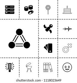 Concept icon. collection of 13 concept filled and outline icons such as sushi, plane, satellite, smiling emot, connection, tag. editable concept icons for web and mobile.