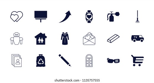 Concept icon. collection of 18 concept filled and outline icons such as trash bag, board, shopping cart, family house, arrow up. editable concept icons for web and mobile.