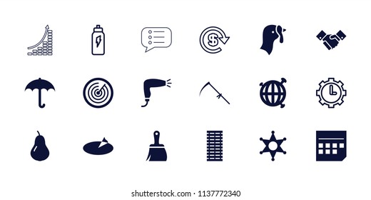 Concept icon. collection of 18 concept filled and outline icons such as turkey, pear, hair dryer, umbrella, scythe, handshake. editable concept icons for web and mobile.