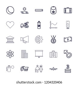 Concept icon. collection of 25 concept outline icons such as plane, baby toy, flower, truck, crane, ruler, sphere, energy drink. editable concept icons for web and mobile.