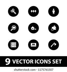 Concept icon. collection of 9 concept filled icons such as home, wallet, tree, credit card, man, manicure scissors, heart search. editable concept icons for web and mobile.