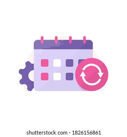 actualización diaria de iconos de concepto, sincronización automática, programación de actualización. ilustración de calendario, símbolo de reciclado, engranajes. estilo plano. elementos de diseño