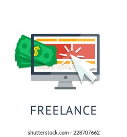 Concept icon of freelance work. Internet payment flat illiustration. Isolated on white background.