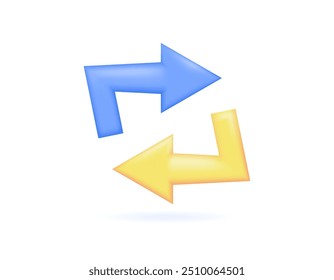 concept icon of rotate, refresh, redo, undo, automation, reload, and restore. illustration of two rotating arrows symbol. symbol or icon. blue and yellow. minimalist 3d style design. element