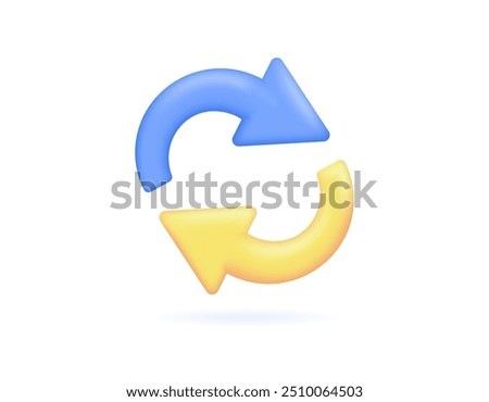 concept icon of rotate, refresh, redo, undo, automation, reload, and restore. illustration of two rotating arrows symbol. symbol or icon. blue and yellow. minimalist 3d style design. element