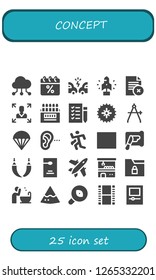  concept icon set. 25 filled concept icons. Simple modern icons about  - Cloud computing, Calendar, Accident, Startup, Folder, Decision making, Colored pencils, Shopping list