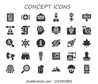 concept icon set. 30 filled concept icons.  Simple modern icons about  - Clipboard, Target, Email, Artist, Lollipop, Sold, Chimney, Agreement, Mind, Startup, Snail, Search, Team