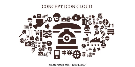  concept icon set. 93 filled concept icons. Simple modern icons about  - Telephone, Event, Laptop, Parachute, Smartphone, Piggy bank, Timer, Gear, Panel, Computer, Clock, Swings