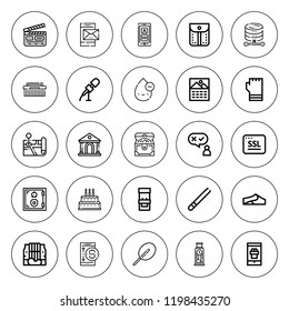 Concept icon set. collection of 25 outline concept icons with arcade machine, cake, clapperboard, blood drop, clock, brush, calendar, destination, dunes icons. editable icons.