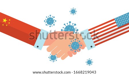 Concept of Icon of Stopping Corona Virus. china and USA shaking hands and finding a solution to STOP caronavirus. Corona Virus . 2019-nCoV. Corona Virus in Wuhan, China, Global Spread crysis Stock photo © 