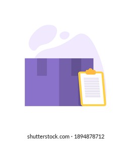 un icono de concepto de un supervisor de almacén, gestión de inventarios. ilustración de un cuadro de paquete y un panel de informes en papel. estilo plano. elemento de diseño vectorial
