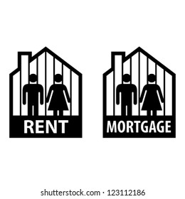 Concept icons: rent and mortgage traps.