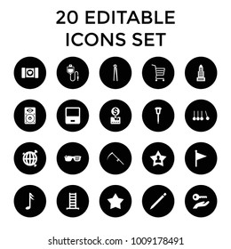 Concept icons. set of 20 editable filled concept icons such as ladder, business center, pliers, laptop, scythe, street lamp. best quality concept elements in trendy style.