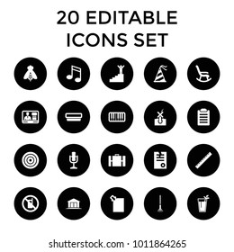 Concept icons. set of 20 editable filled concept icons such as no phone, ruler, paper, rocking chair, check list, target. best quality concept elements in trendy style.