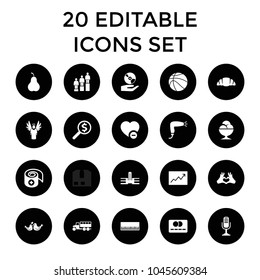 Concept icons. set of 20 editable filled concept icons such as hair dryer, school, piano, croissant, minus favorite, lovebirds. best quality concept elements in trendy style.