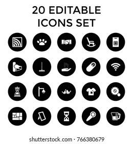 Concept icons. set of 20 editable filled concept icons such as newborn child, rocking chair, rake, lugagge, lovebirds, volume, hourglass, wi-fi, photo, decanted, street lamp