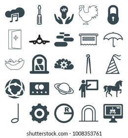 Concept icons. set of 25 editable filled and outline concept icons such as credit card, airport officer, lock, horse, pliers, teacher, circle, bulb in hand, x-ray on display