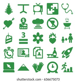 Concept icons set. set of 25 concept filled icons such as alarm, pyramid, flower, champagne and wine glasses, clock, resume, son and father, table, gloves, no alcohol