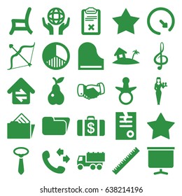 Concept icons set. set of 25 concept filled icons such as ruler, pacifier, money case, casino girl, tie, handshake, call, paper, truck, star, pear, outdoor chair