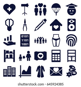 Concept icons set. set of 25 concept filled icons such as building, spa stones, wardrobe, overcoat, son and father, pliers, graduate emoji, case with heart, cargo barn, family