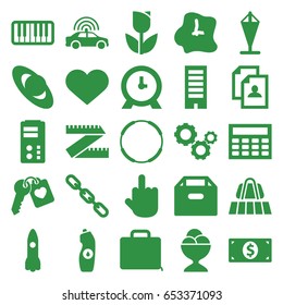 Concept icons set. set of 25 concept filled icons such as luggage belt, police car, building, clock, resume, middle finger, ice cream ball, water bottle, chain, heart key