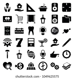 Concept icons. set of 36 editable filled concept icons such as luggage belt, home care, ruler, compass, sandwich, street lamp, cupboard, studio curtain, gear, room tag
