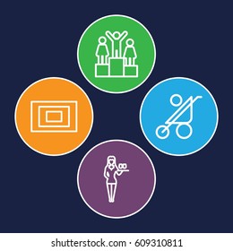 Concept icons set. set of 4 concept outline icons such as baby stroller, Casino girl, photo