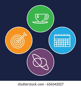 Concept icons set. set of 4 concept outline icons such as tea cup, target, planet and satellite