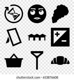 Concept icons set. set of 9 concept filled icons such as tie, rolling eyes emot, croissant, light exposure, photo, garage, smoke, hourglass