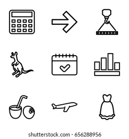 Concept icons set. set of 9 concept outline icons such as kangaroo, plane