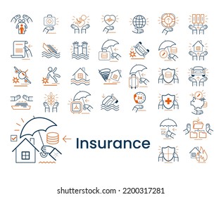 Concept icons set. Collection of different Insurance scenes and situations. Insurance; car insurance, accident, health insurance