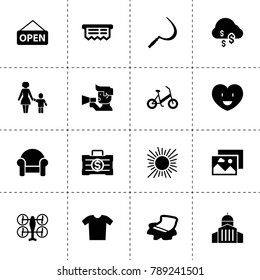 Concept icons. vector collection filled concept icons. includes symbols such as sickle, dollar cloud, armchair, floor cloth, megaphone. use for web, mobile and ui design.