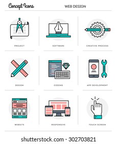 Concept icons, web design, flat thin line design, vector illustration