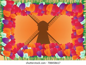 Concept and idea abstract tulip flower and wind turbine background. Flat object flower background. vector EPS10