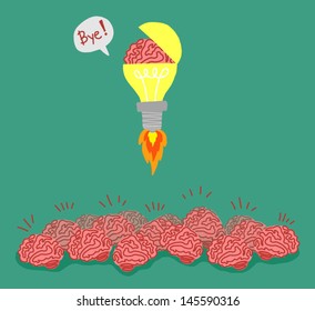 concept of idea bulb.rocket upward to success.Vector illustration.