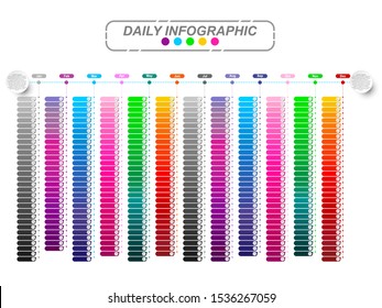 Concept and idea business infographic with daily and monthly plan. Business template for planning to daily work with modern color to presentation process step by daily 366 days coverage one year.