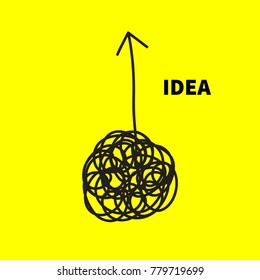 Concept of idea of chaos. Sketch maze with up arrow. Vector illustration