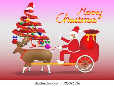 Concept and idea christmas festival background with reindeer and Santa Claus. vector EPS10